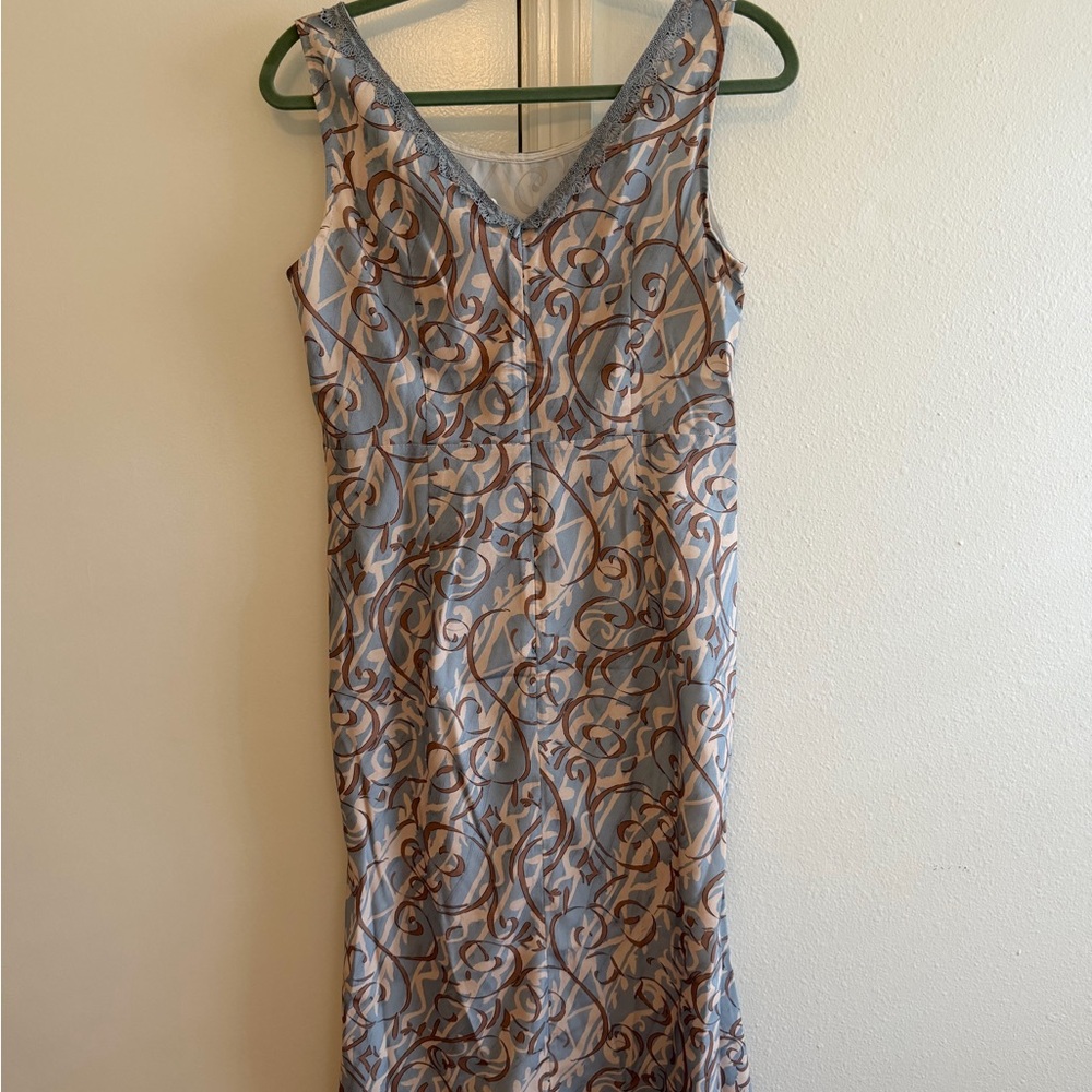 Elegant Blue and Brown Patterned Dress